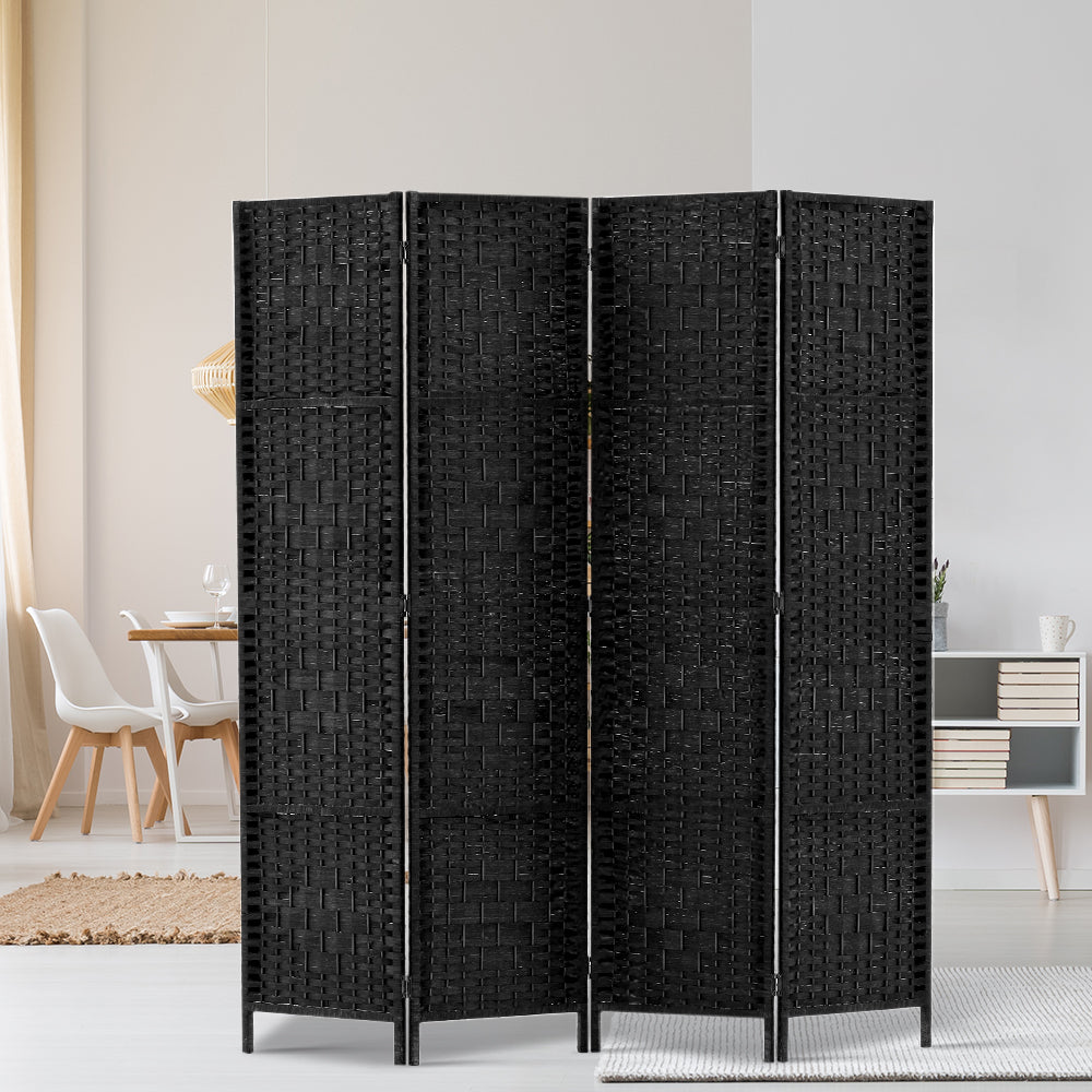 Artiss 4 Panel Room Divider Screen 163x170cm Woven Black-6