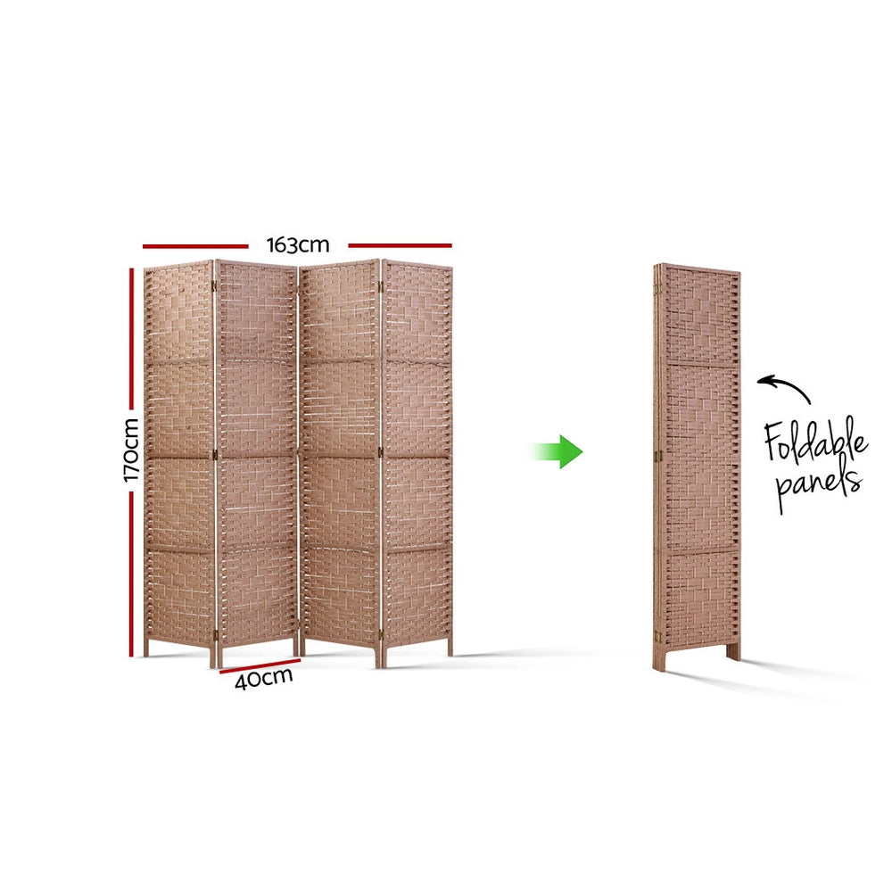 Artiss 4 Panel Room Divider Screen 163x170cm Woven Natural-1