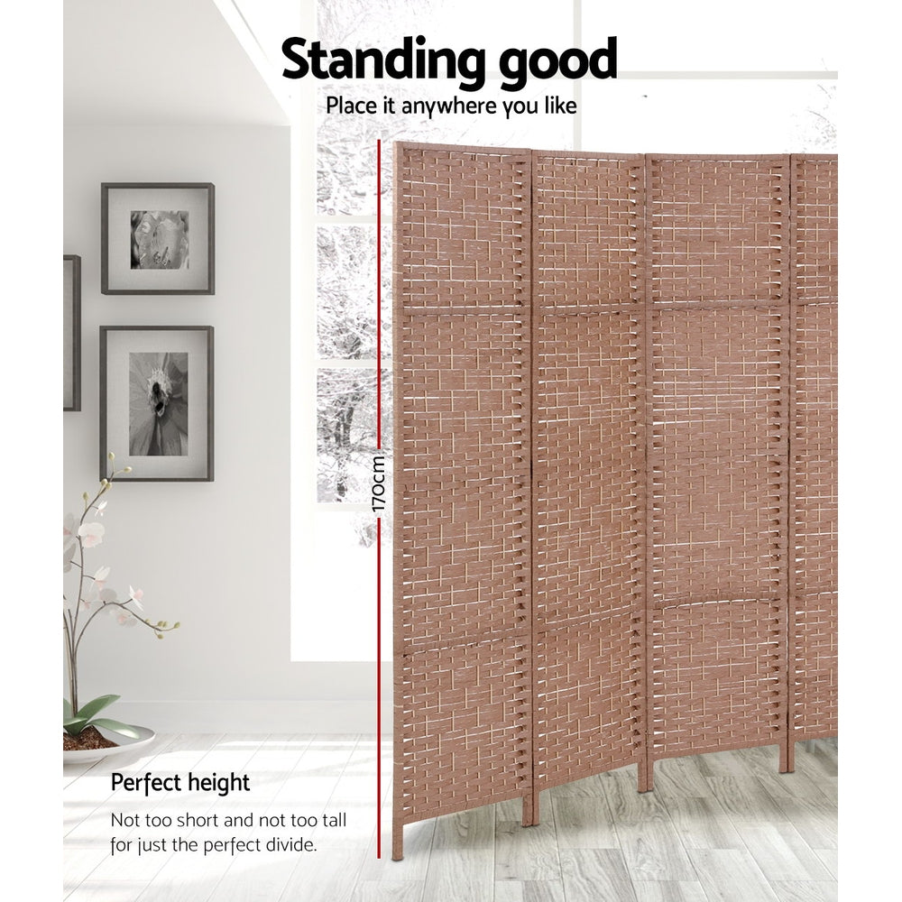 Artiss 4 Panel Room Divider Screen 163x170cm Woven Natural-3