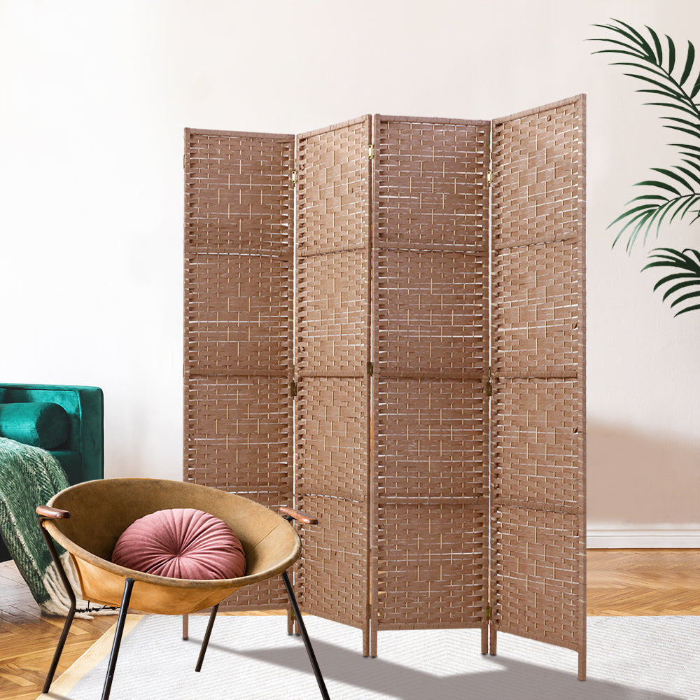 Artiss 4 Panel Room Divider Screen 163x170cm Woven Natural-6