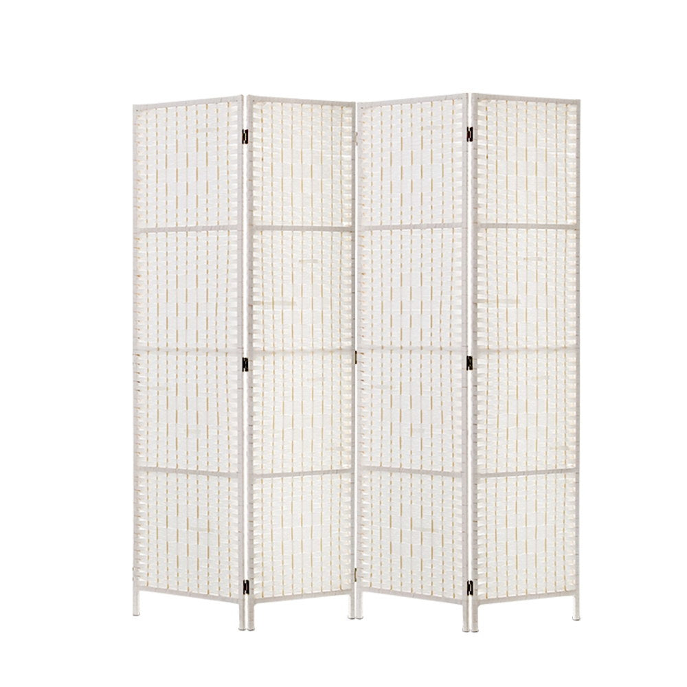 Artiss 4 Panel Room Divider Screen 163x170cm Woven White-0