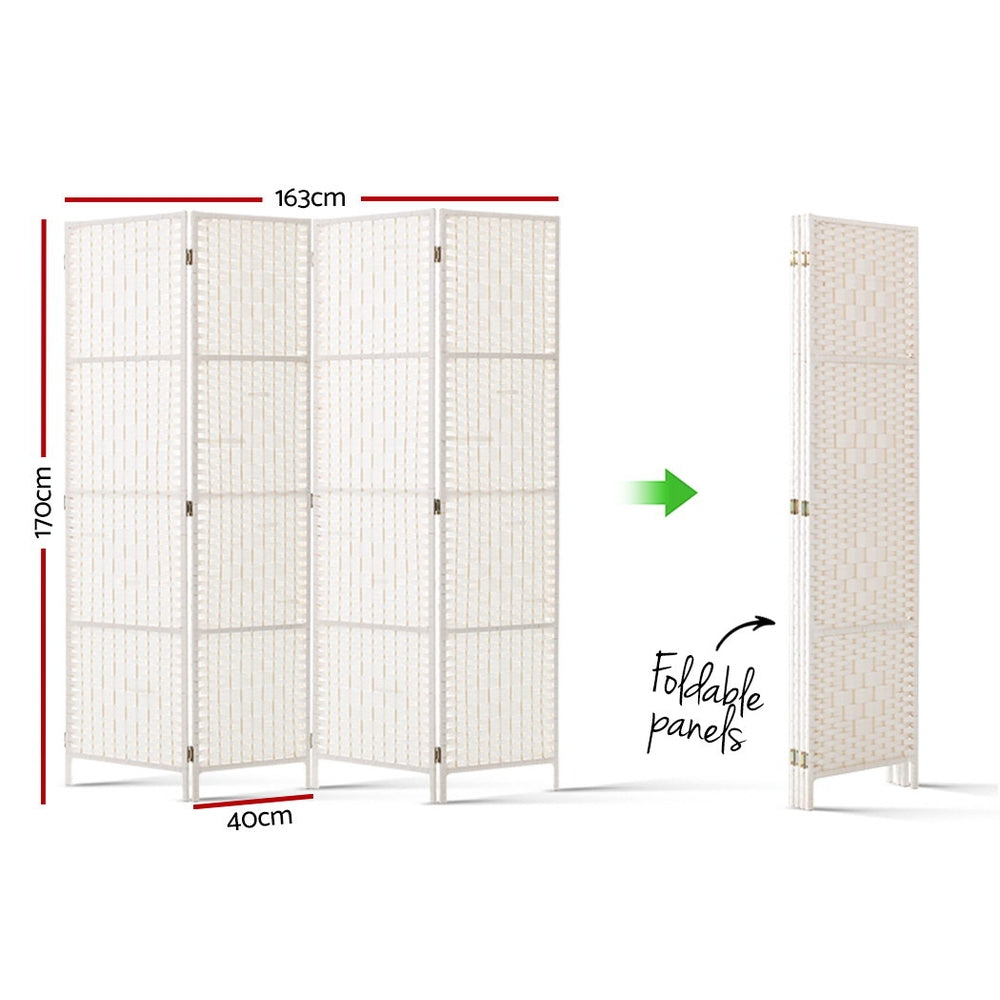 Artiss 4 Panel Room Divider Screen 163x170cm Woven White-1