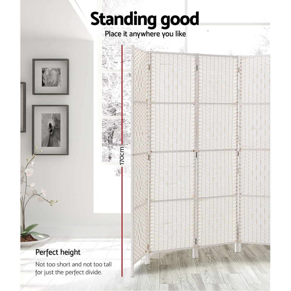 Artiss 4 Panel Room Divider Screen 163x170cm Woven White-2