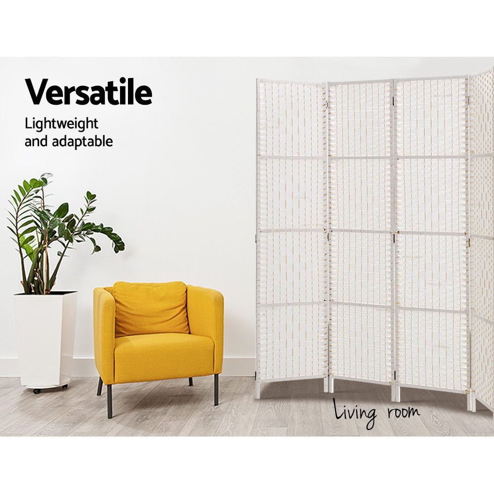 Artiss 4 Panel Room Divider Screen 163x170cm Woven White-3