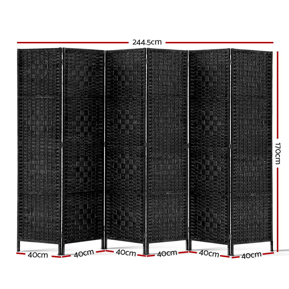 Artiss 6 Panel Room Divider Screen 245x170cm Woven Black-1