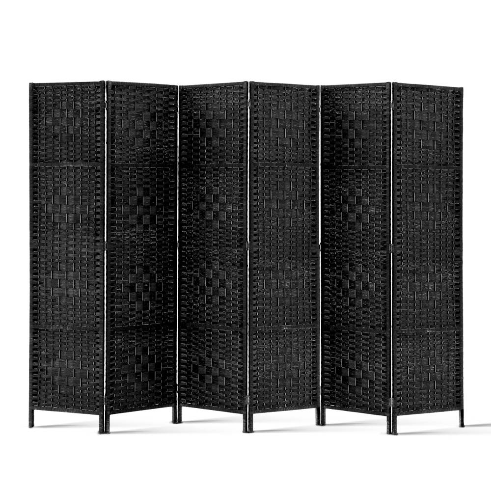 Artiss 6 Panel Room Divider Screen 245x170cm Woven Black-2