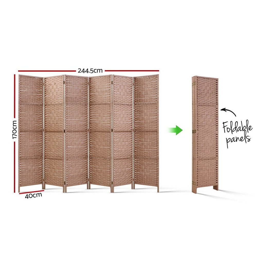 Artiss 6 Panel Room Divider Screen 245x170cm Woven Natural-1