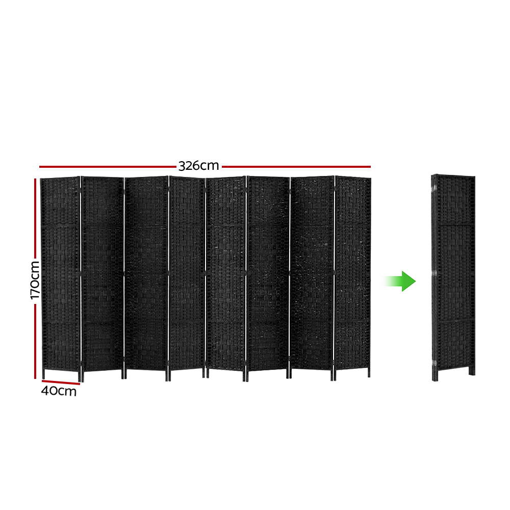 Artiss 8 Panel Room Divider Screen 326x170cm Woven Black-1