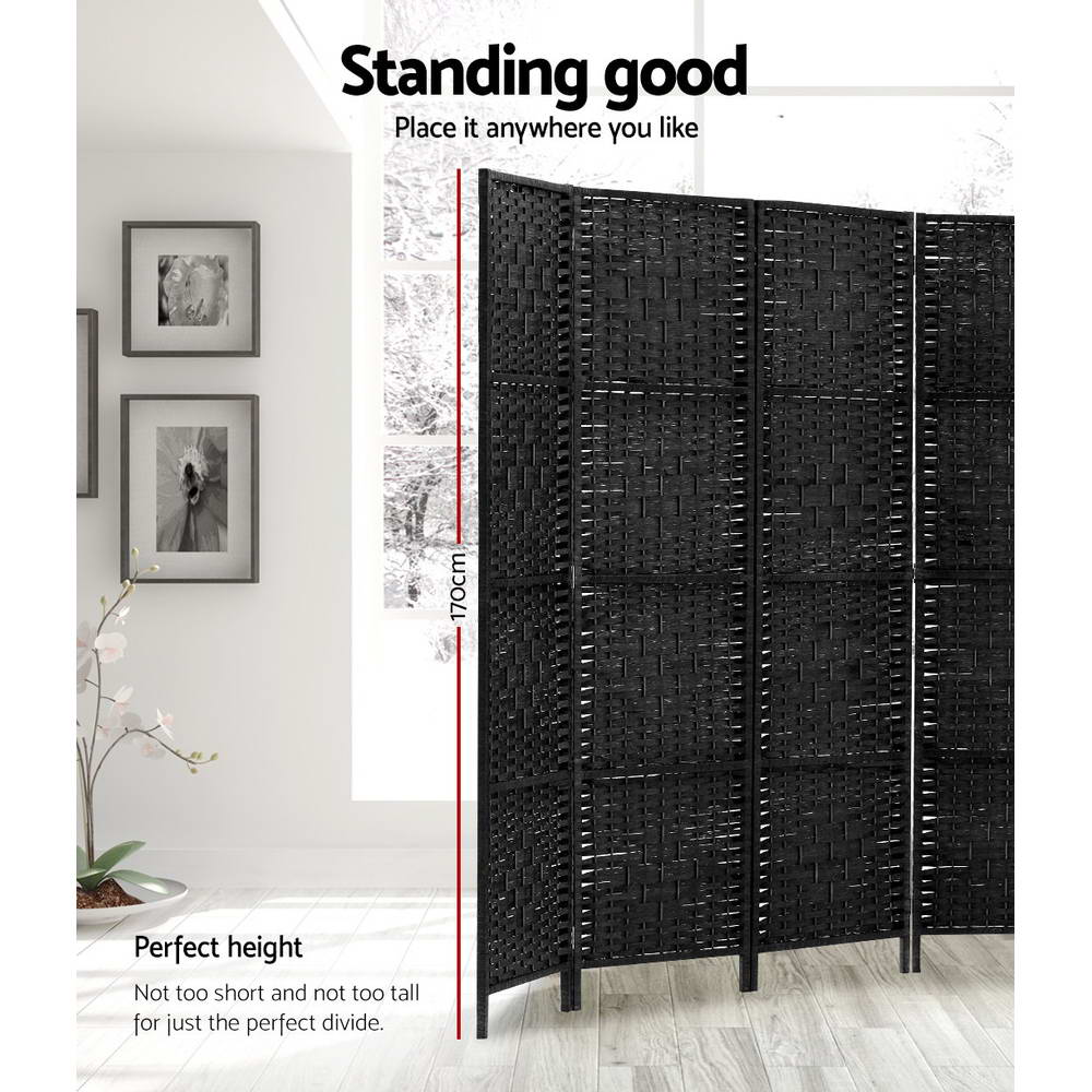 Artiss 8 Panel Room Divider Screen 326x170cm Woven Black-2