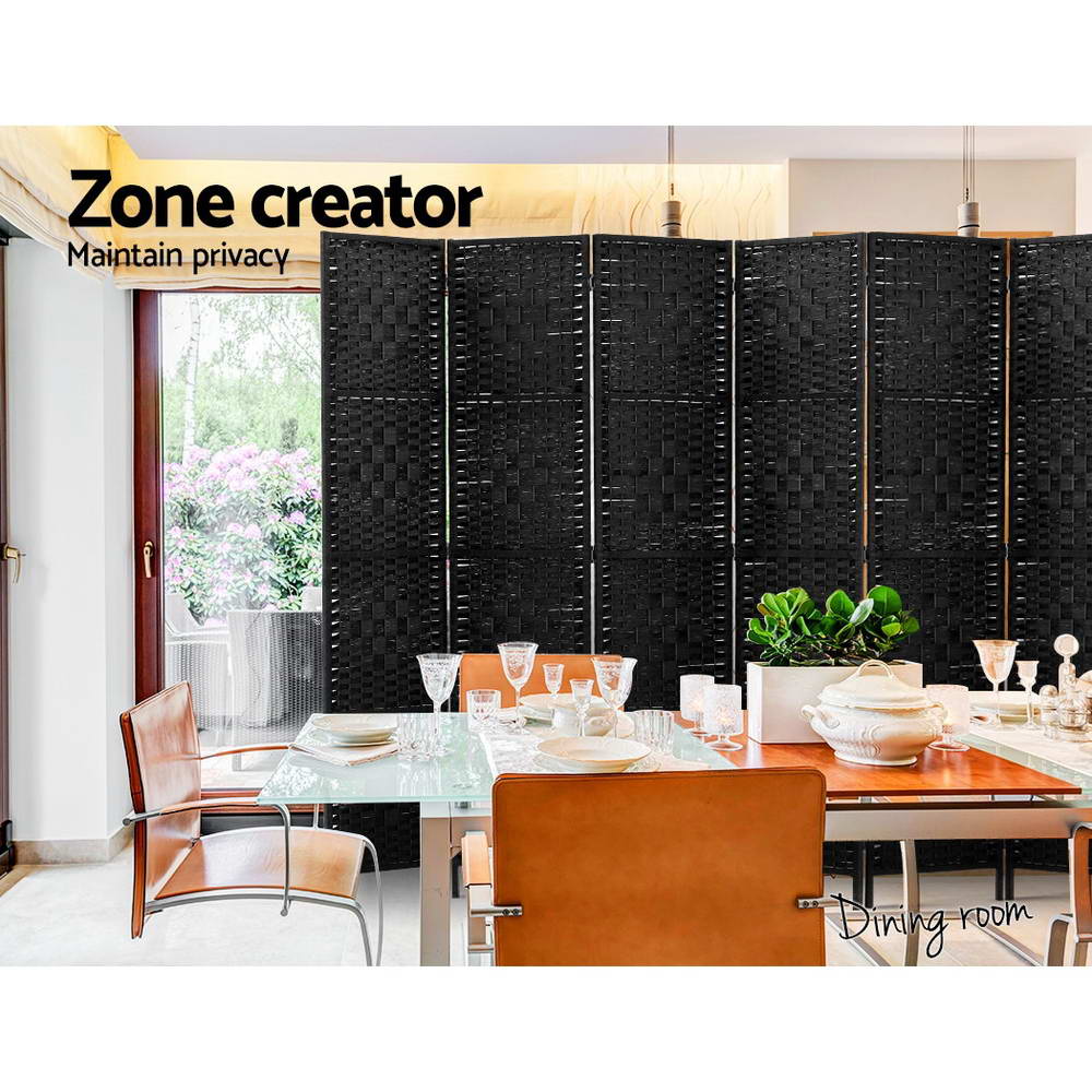 Artiss 8 Panel Room Divider Screen 326x170cm Woven Black-4