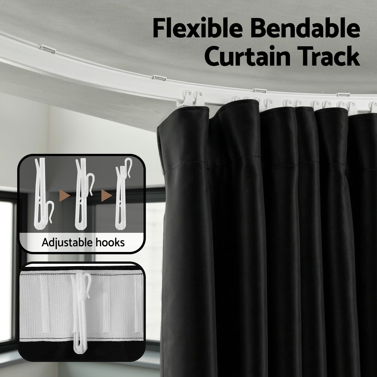 Artiss Room Divider Curtain Ceiling Mounted Track Sets Flexible Black