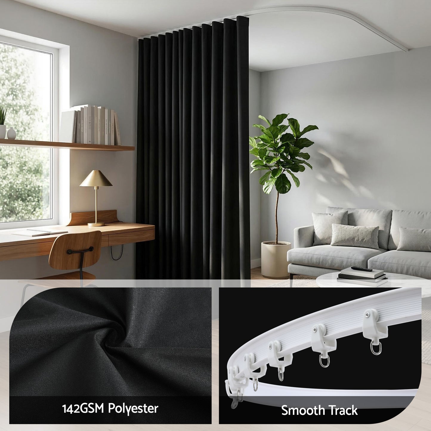 Artiss Room Divider Curtain Ceiling Mounted Track Sets Flexible Black