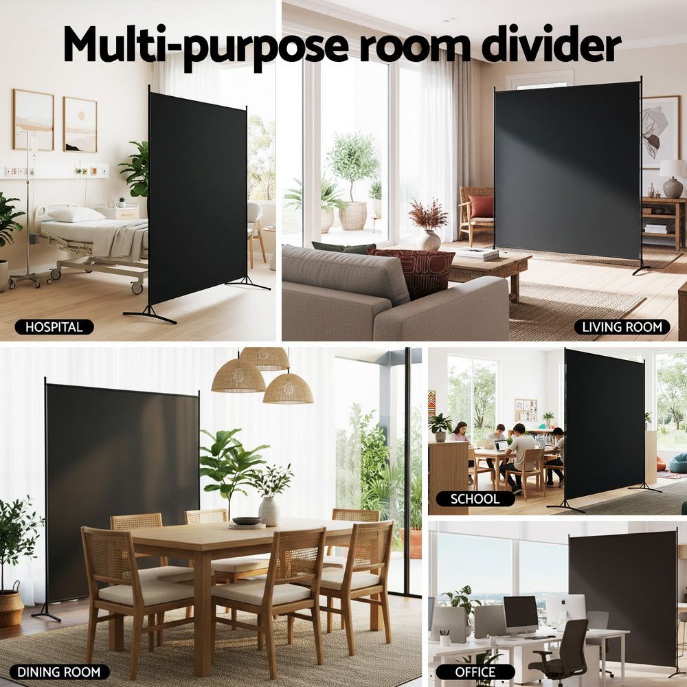 Artiss Room Divider Screen 175x180cm Fabric Black-5