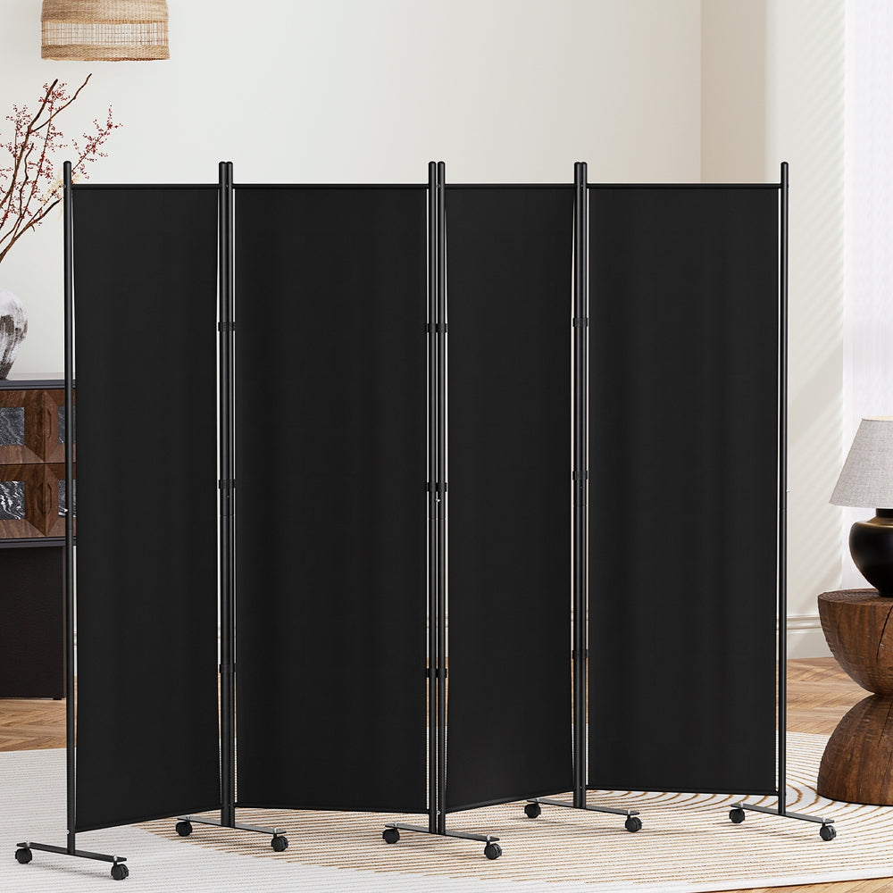 Artiss 4 Panel Room Divider Screen 217cm Wheel Fabric Black-6