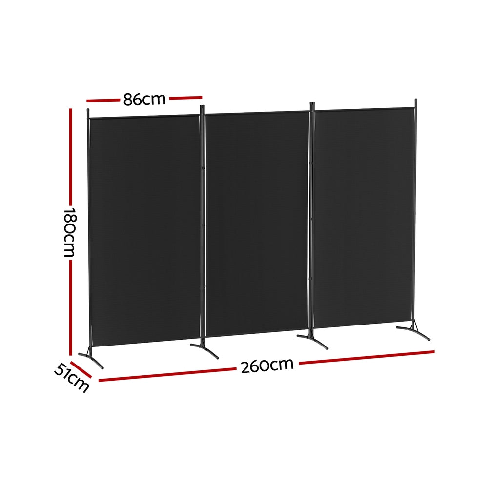 Artiss 3 Panel Room Divider Screen 260x180cm Fabric Black-1