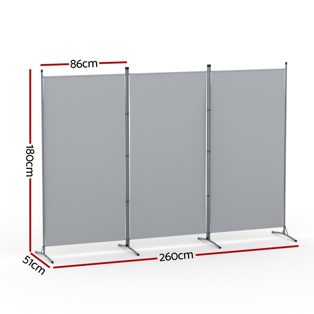 Artiss 3 Panel Room Divider Screen 260x180cm Fabric Grey-1