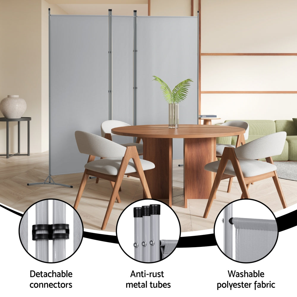 Artiss 3 Panel Room Divider Screen 260x180cm Fabric Grey-4