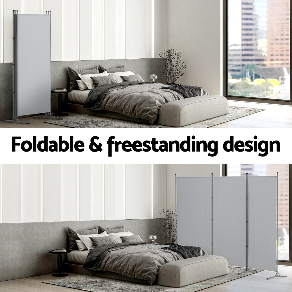 Artiss 3 Panel Room Divider Screen 260x180cm Fabric Grey-5