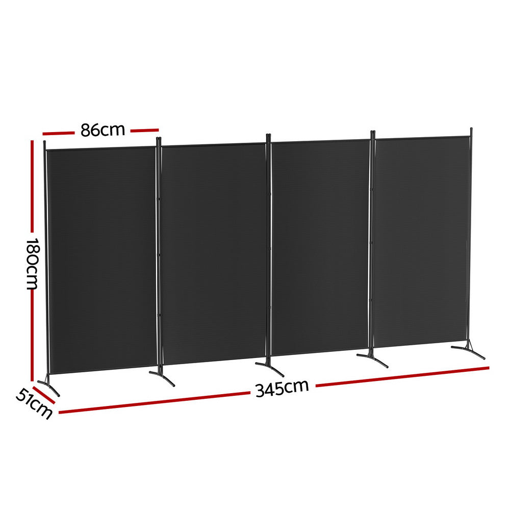 Artiss 4 Panel Room Divider Screen 345x180cm Fabric Black-1