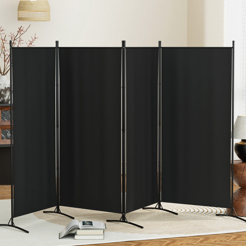 Artiss 4 Panel Room Divider Screen 345x180cm Fabric Black-6