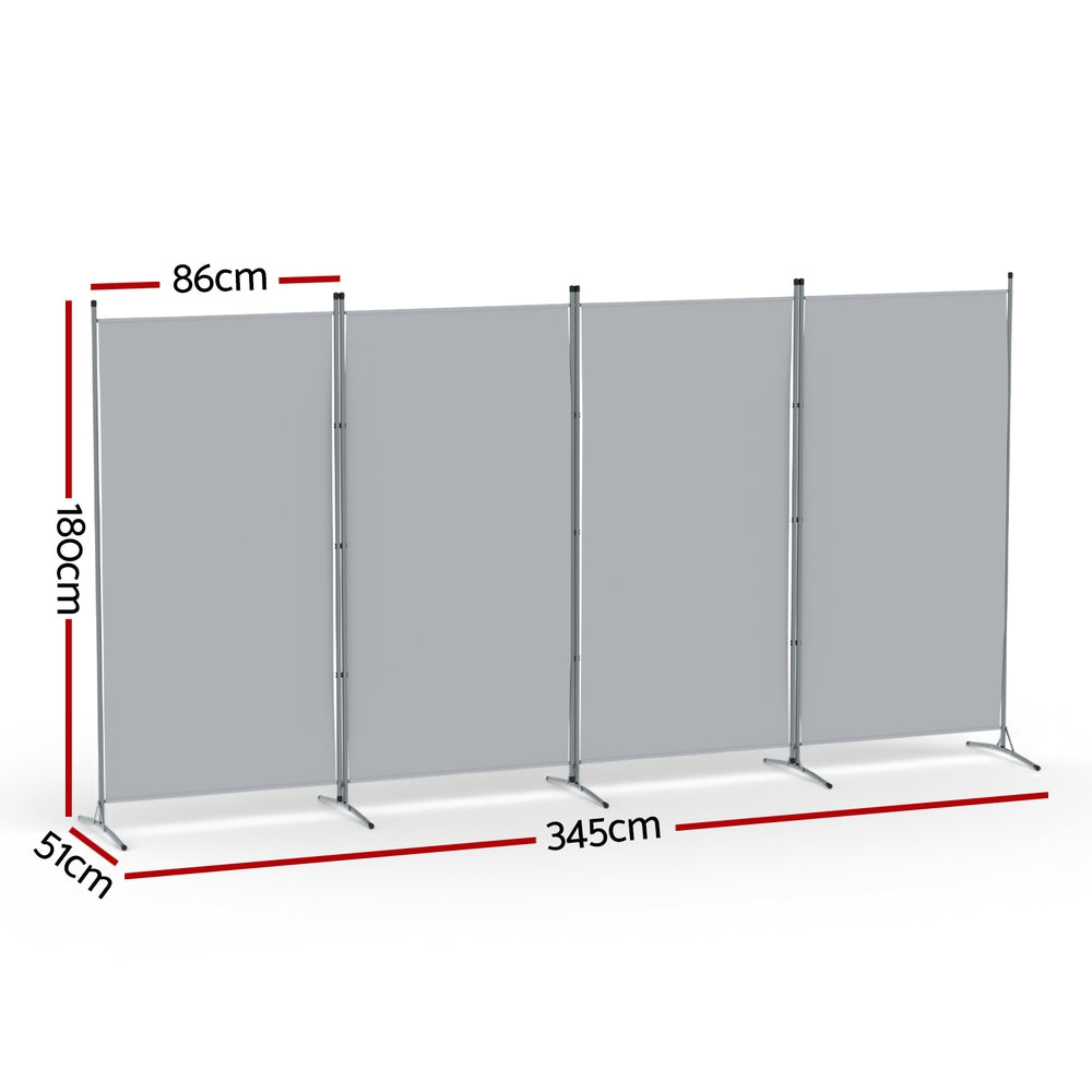 Artiss 4 Panel Room Divider Screen 345x180cm Fabric Grey-1