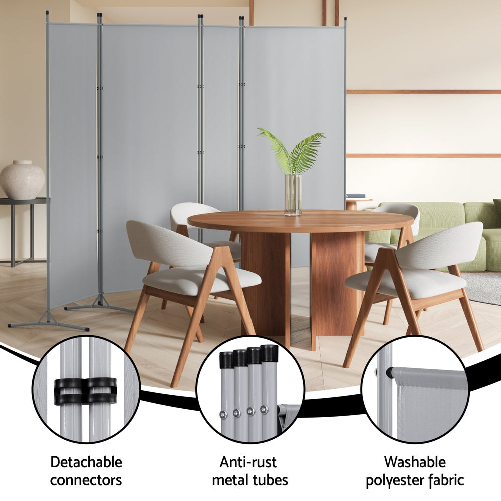 Artiss 4 Panel Room Divider Screen 345x180cm Fabric Grey-4