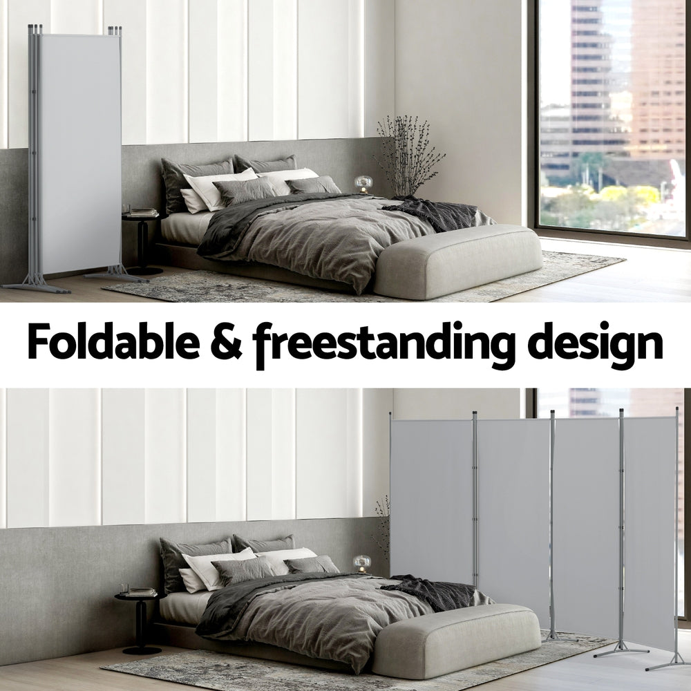 Artiss 4 Panel Room Divider Screen 345x180cm Fabric Grey-5