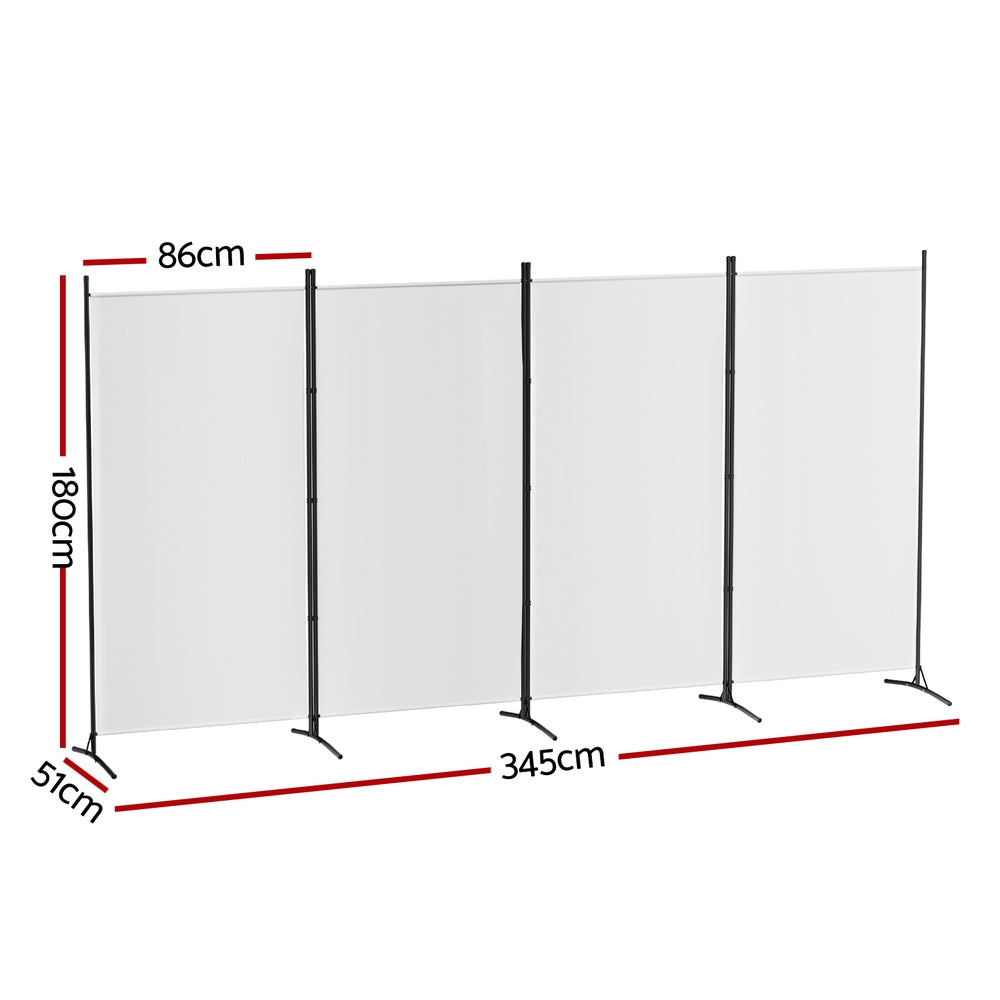 Artiss 4 Panel Room Divider Screen 345x180cm Fabric White-1