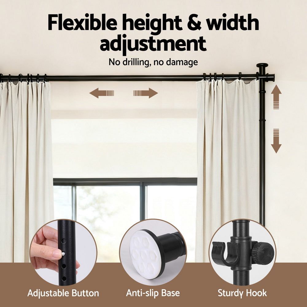 Artiss Room Divider Curtain Rod Extendable Black-3