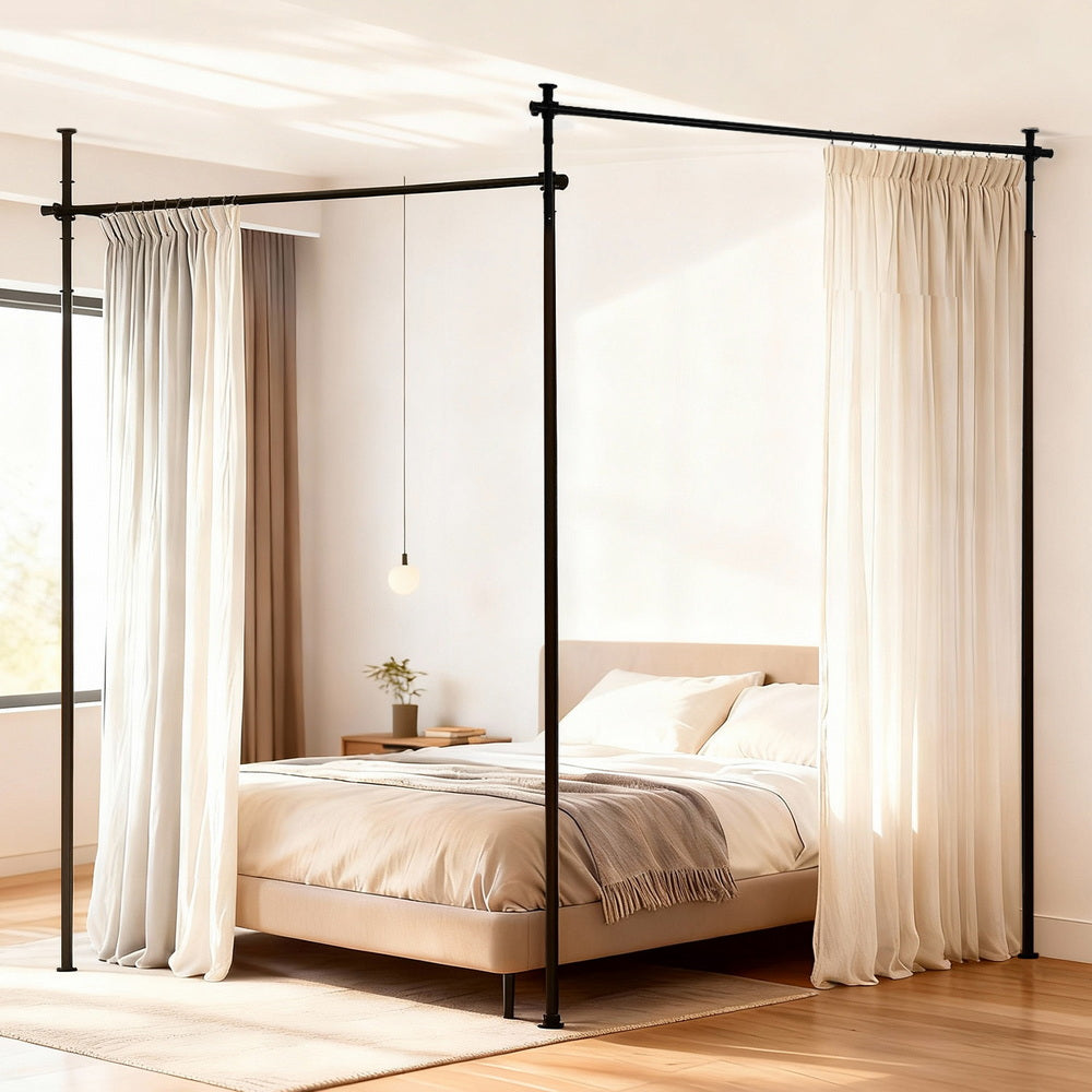 Artiss Room Divider Curtain Rod Extendable Black-6