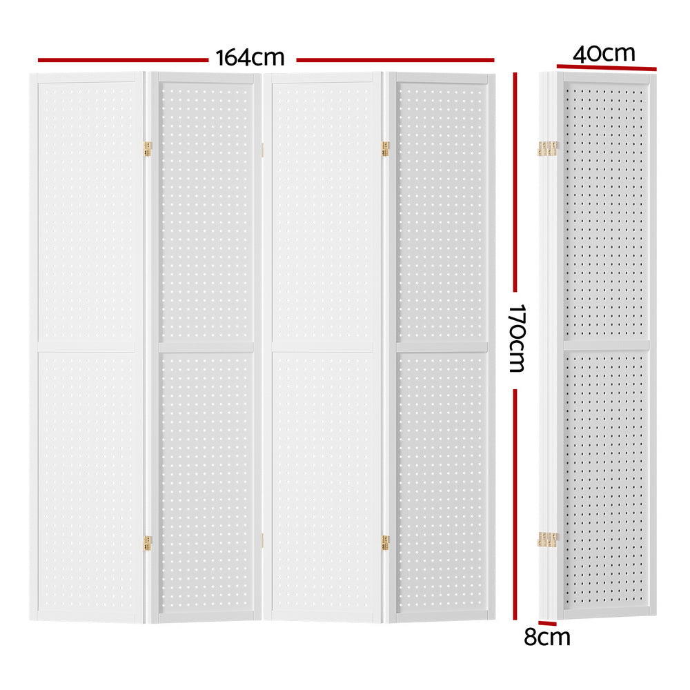 Artiss 4 Panel Room Divider Screen 164x170cm Pegboard White-1