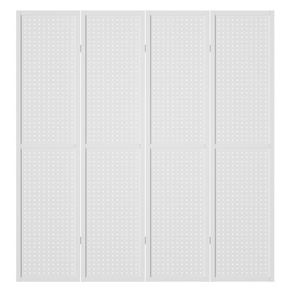 Artiss 4 Panel Room Divider Screen 164x170cm Pegboard White-2