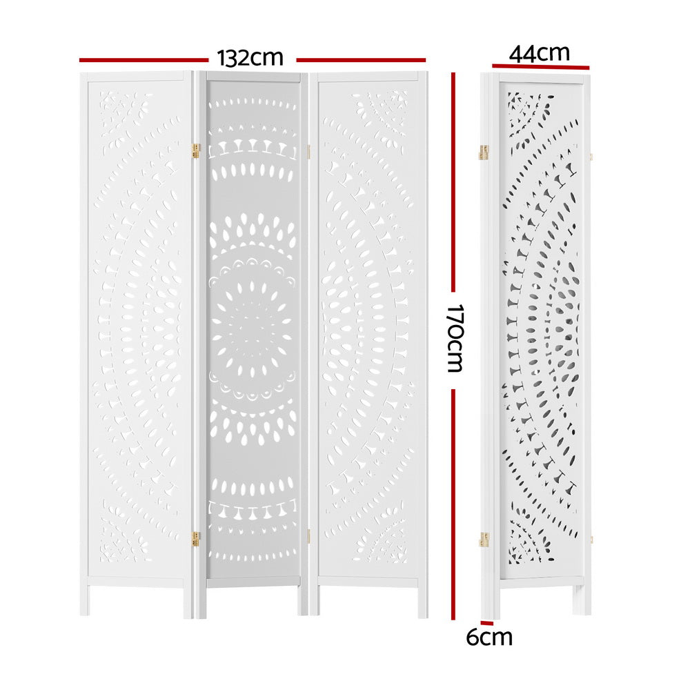 Artiss 3 Panel Room Divider Screen 132x170cm Circle White-1