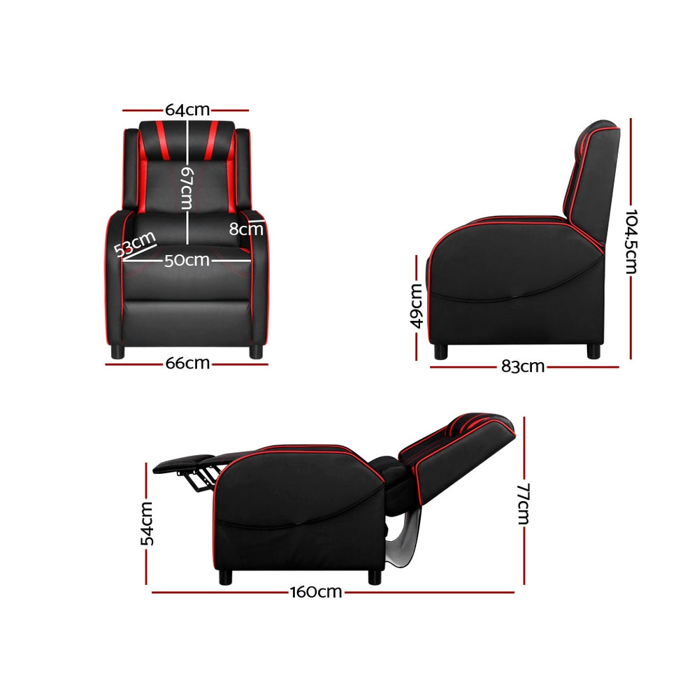 Artiss Recliner Chair Gaming Chair Leather Black Serik-1