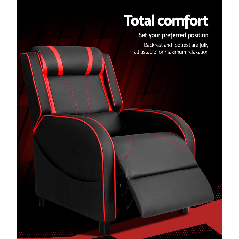 Artiss Recliner Chair Gaming Chair Leather Black Serik-5