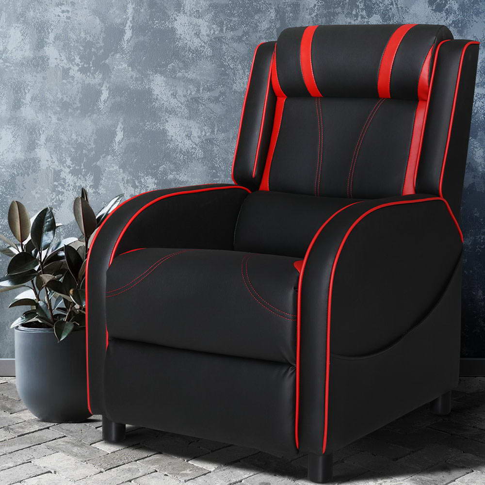 Artiss Recliner Chair Gaming Chair Leather Black Serik-6