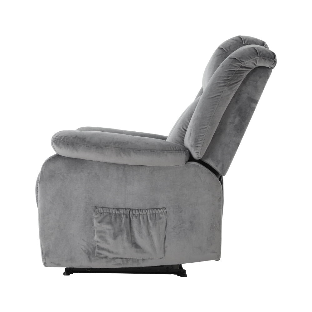 Artiss Recliner Chair Electric Massage Chair Velvet Lounge Sofa Heated Grey-2