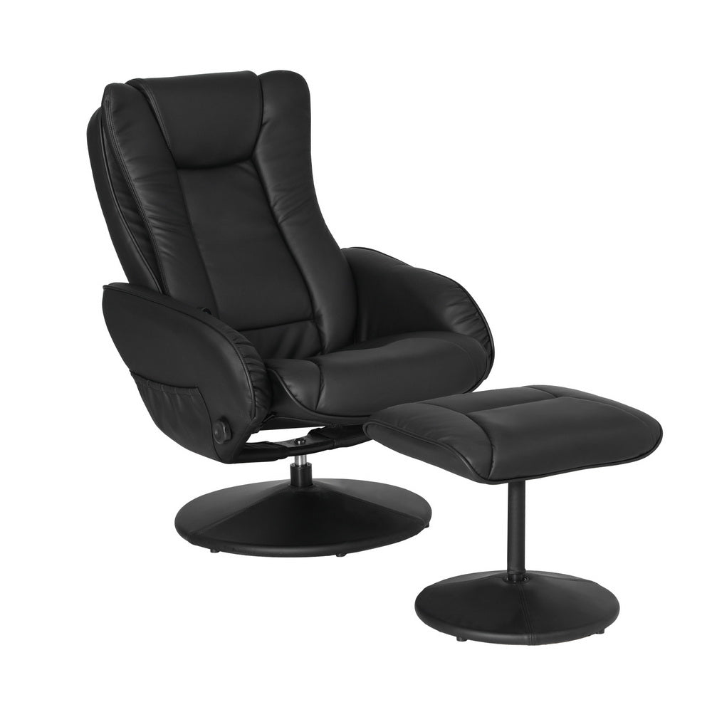 Artiss Recliner Chair Ottoman Heated Massage Black-2