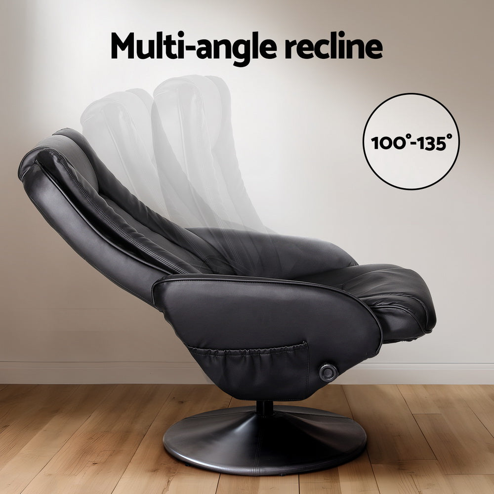 Artiss Recliner Chair Ottoman Heated Massage Black-3