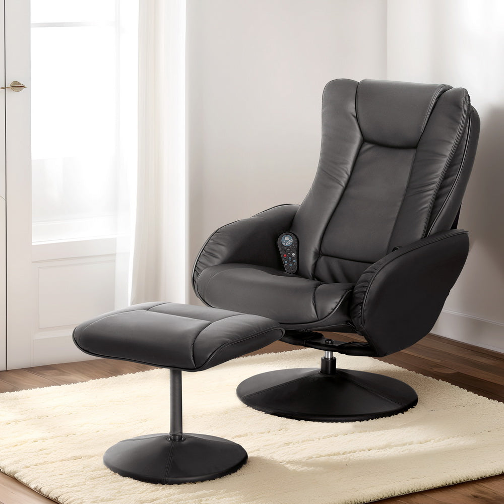 Artiss Recliner Chair Ottoman Heated Massage Black-6