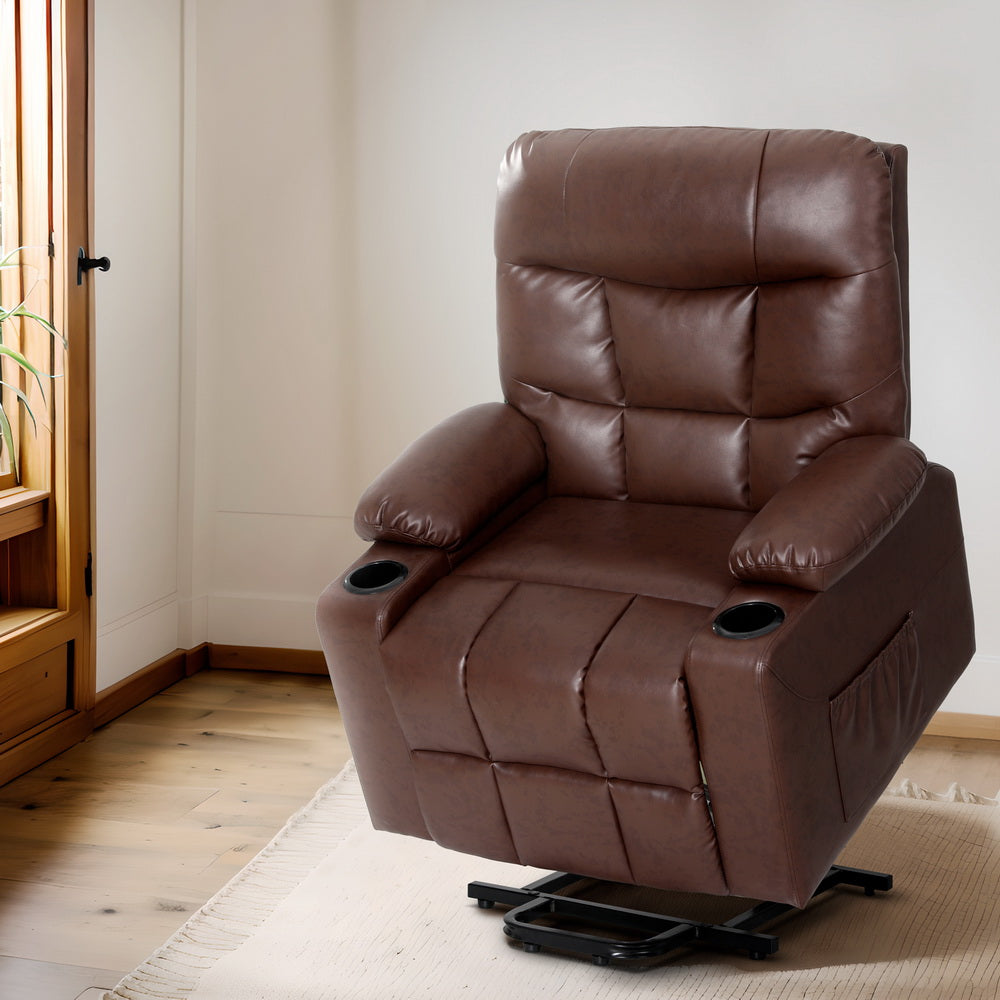 Artiss Recliner Chair Lift Assist Heated Massage Chair Leather Claude-6