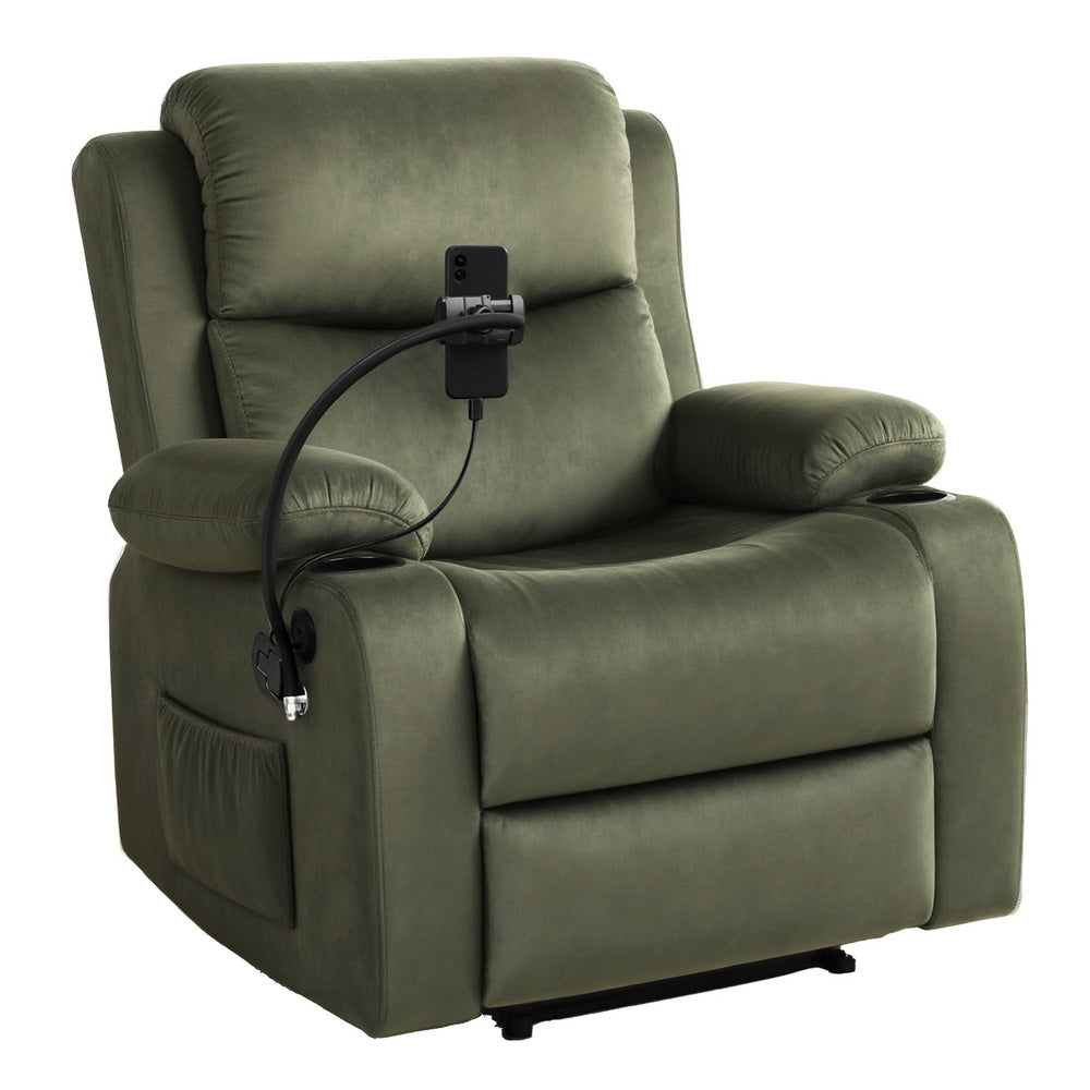 Artiss Recliner Chair Heated Massage Chair with Phone Holder Velvet-0
