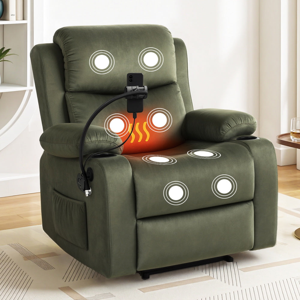 Artiss Recliner Chair Heated Massage Chair with Phone Holder Velvet-6