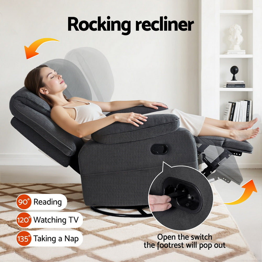 Artiss Rocking Recliner Chair 360 Swivel Massage Heated Reclining Chairs-5