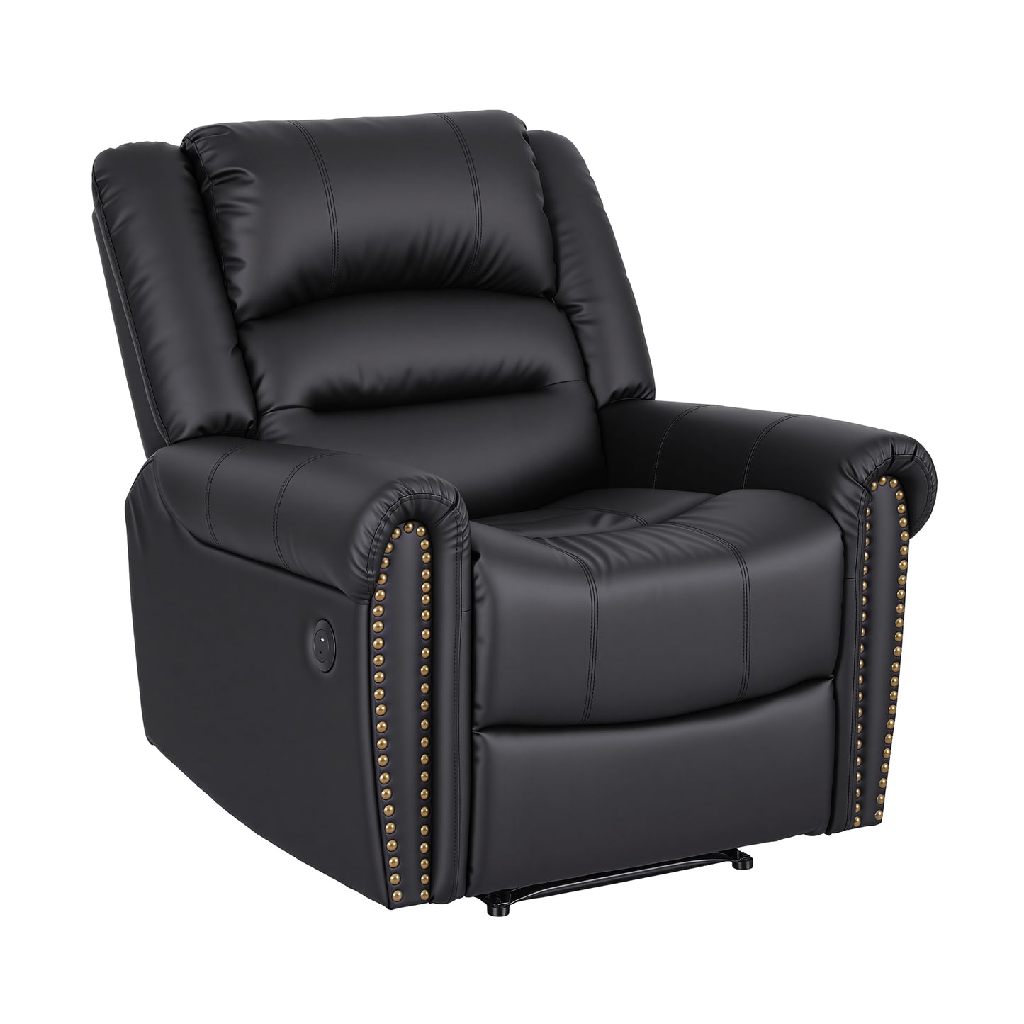 Artiss Leather Manual Recliner Chair with USB Charge Port, Overstuffed Armchair Sofa for Living Room and Nursery, Asjustable Theater Reclining Lounge with Comfortable Wide Seat, 150kg Capacity, Black