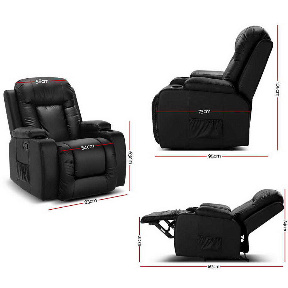 Artiss Recliner Chair Electric Heated Massage Chairs Faux Leather Cabin-1