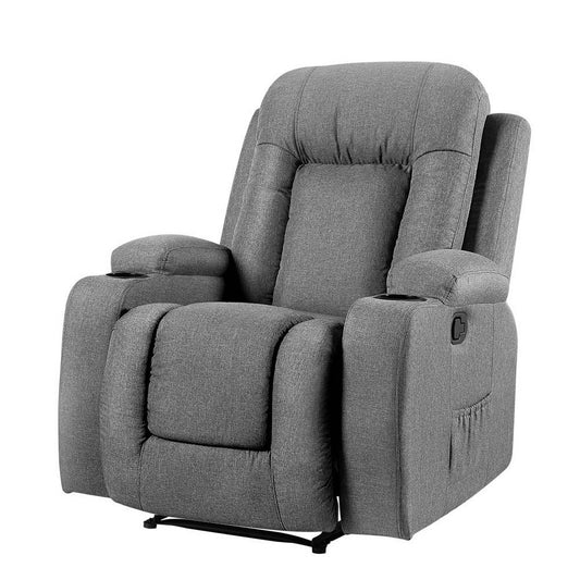 Artiss Recliner Chair Electric Massage Chair Fabric Lounge Sofa Heated Grey-0