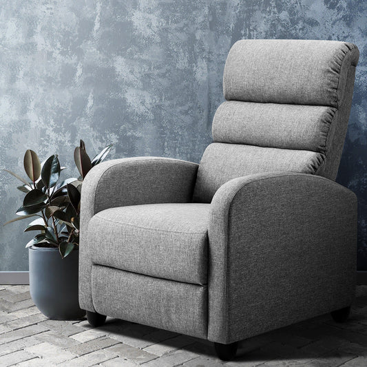 Artiss Recliner Armchair Grey Fabric Bolivia-0