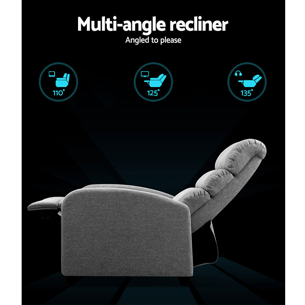 Artiss Recliner Armchair Grey Fabric Bolivia-2