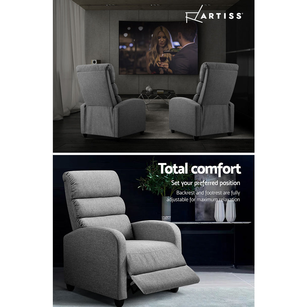 Artiss Recliner Armchair Grey Fabric Bolivia-4